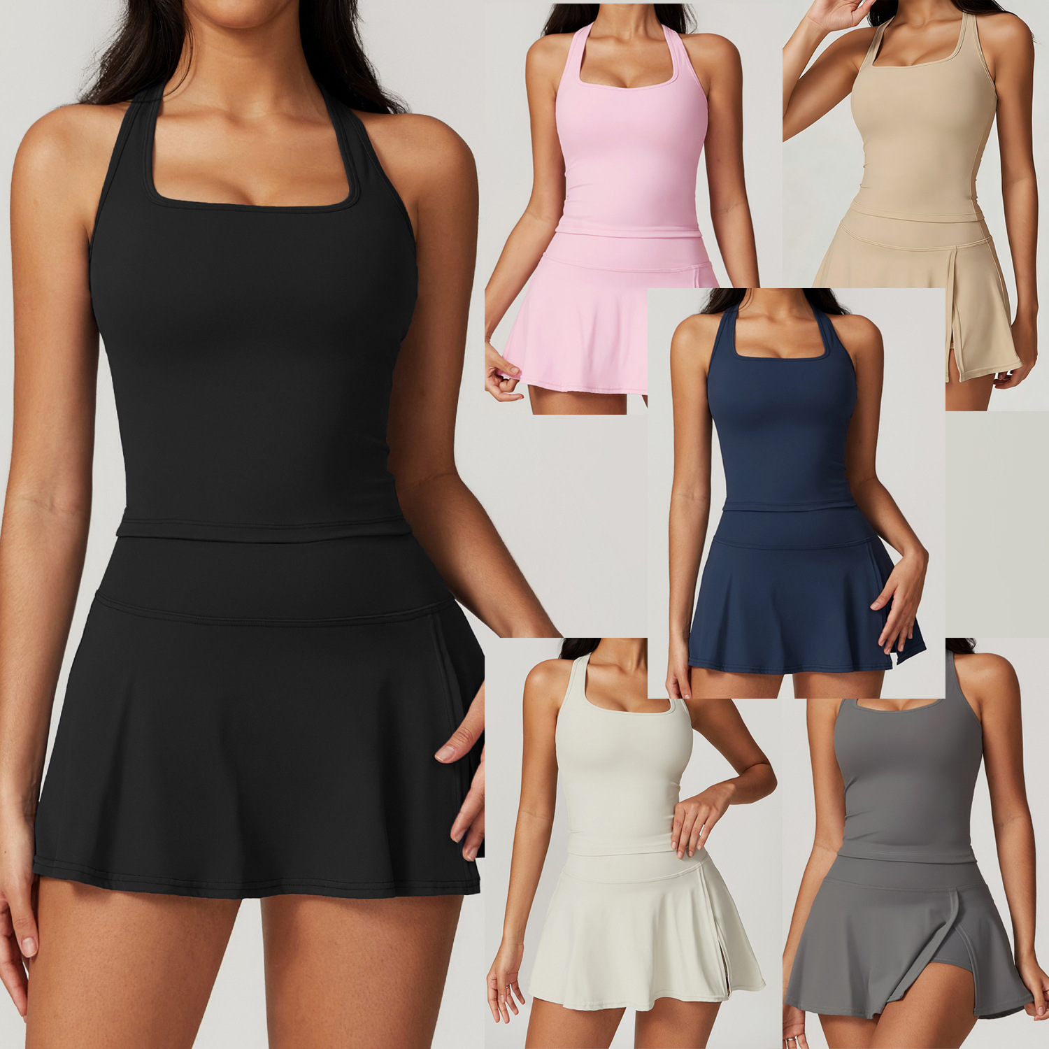 Crop Top Crochet - 2-teilige Tennis-Kleider für Damen Seitlich Geschlitzter