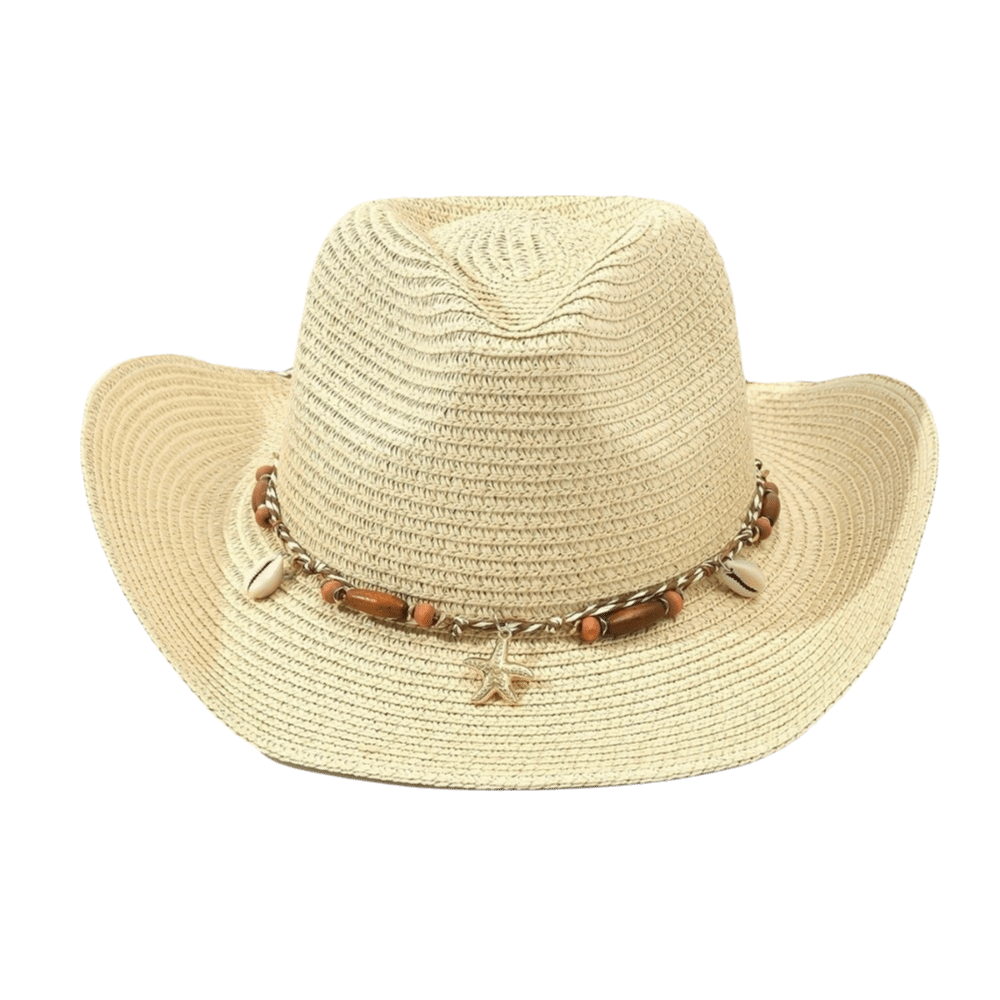 Hat Floppy Wide - Seesternmuster Acrylfasern Stroh Cowboyhut Muschelschale Winddichter