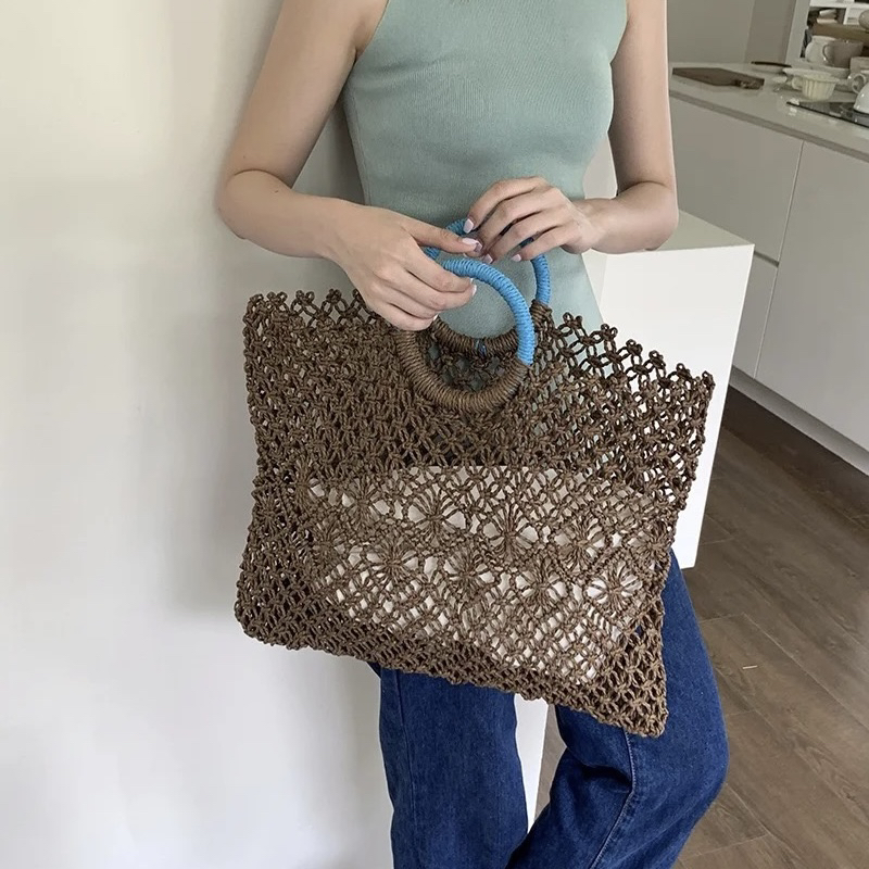 Tote Bag Beach - Boho-Tragetasche aus gewebtem Stroh für Damen