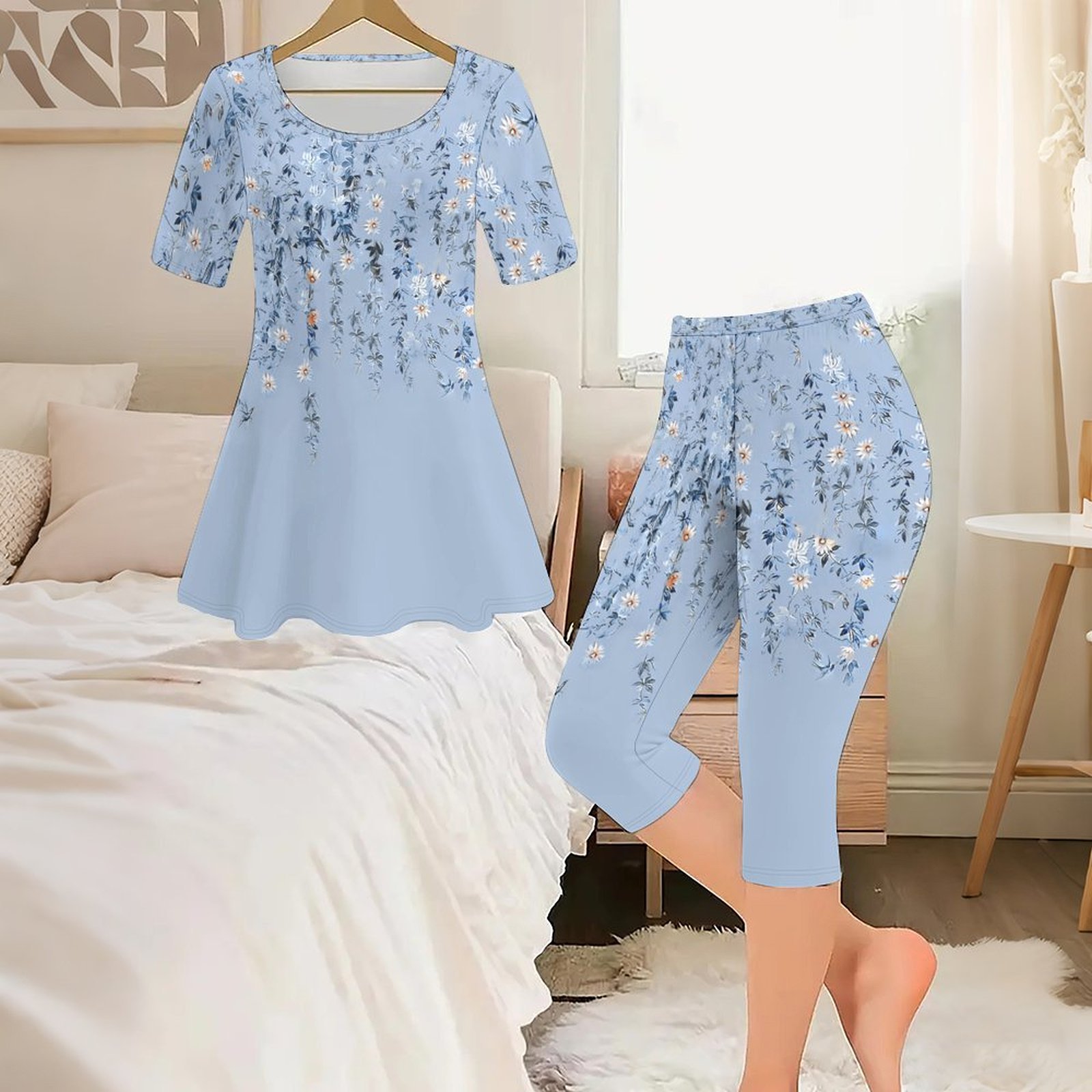 Romper Floral Print - 2-teiliges Set mit Vintage-Print für Damen,