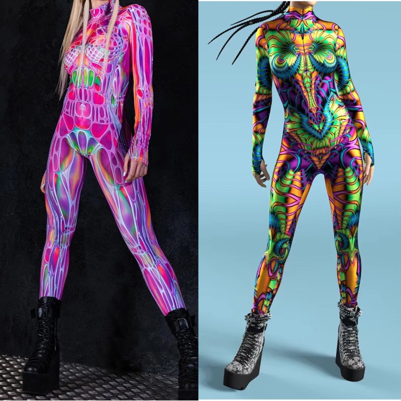 Romper Floral Print - 2026 Damen Cosplay Mode Langarm 3D-Druck