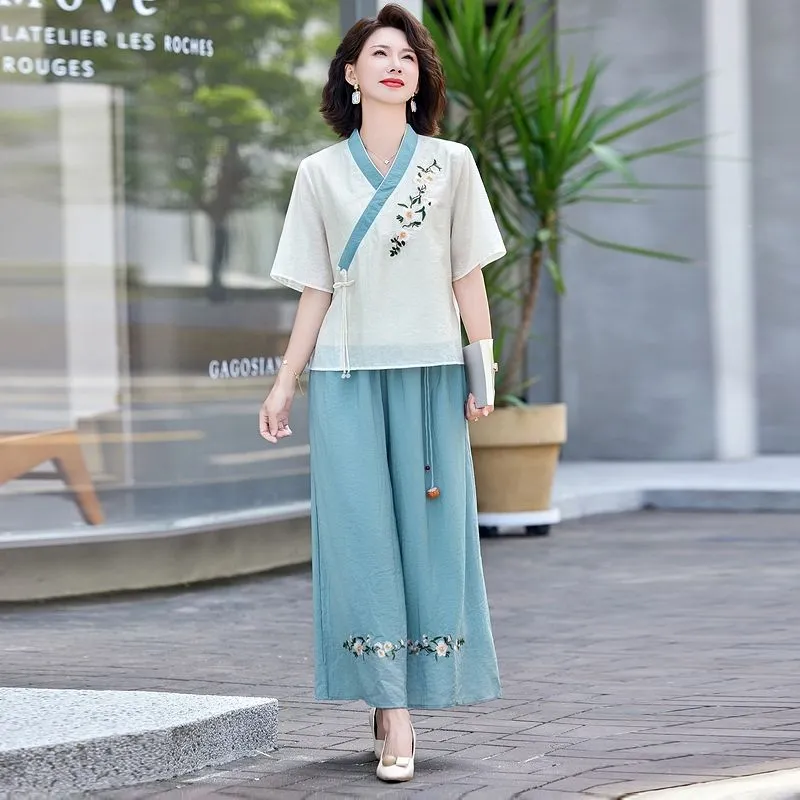 Linen Pant Wide - Neues zweiteiliges Leinen-Set im chinesischen Stil