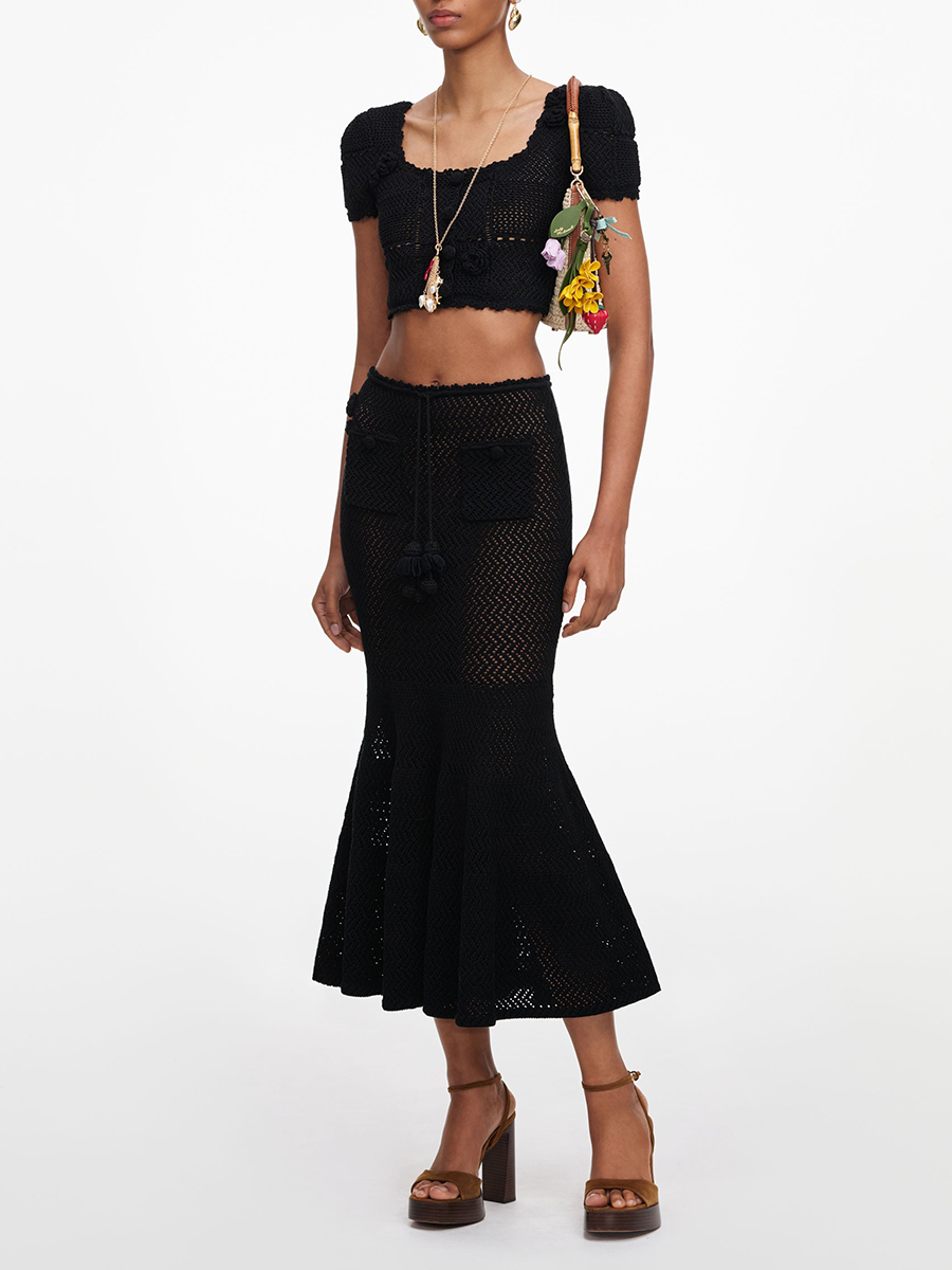 VGH Schwarzes 3D Blumenmuster  – Crop Top Crochet Bewertung und Preis