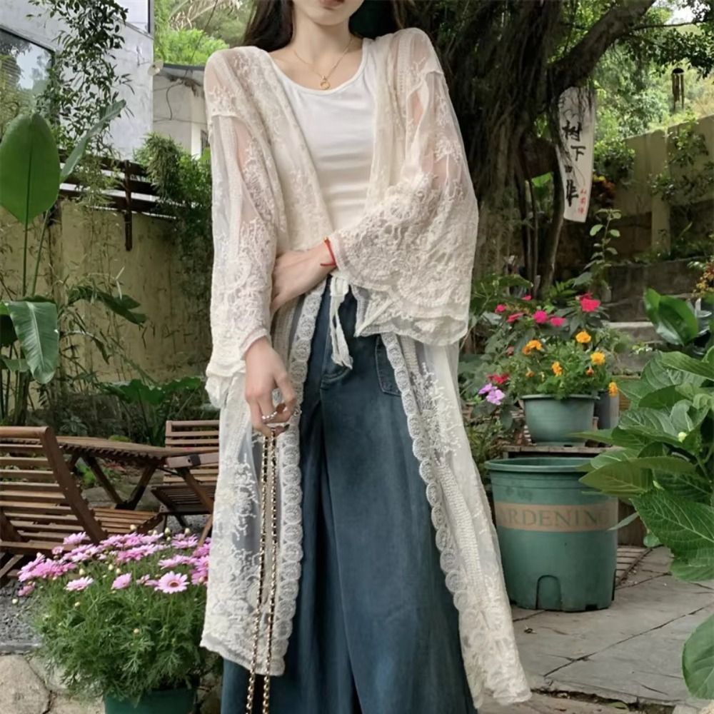 Leichte Spitzenbluse mit Schnü – Kimono Sheer Floral Bewertung und Preis