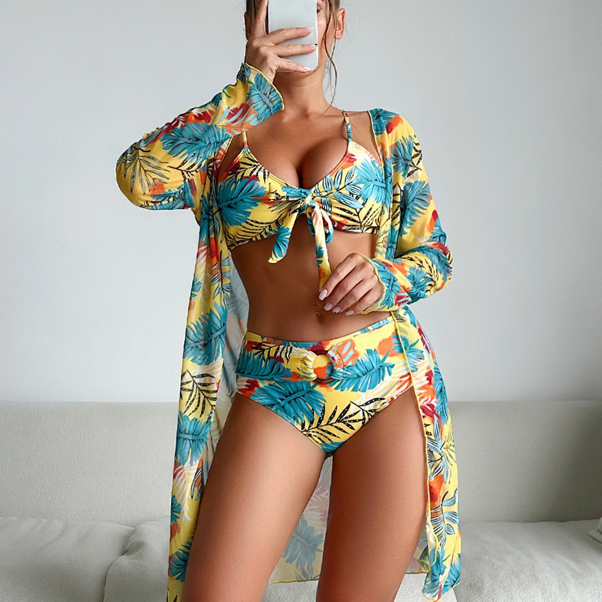 3-teiliger Damen-Badeanzug mit – Kimono Sheer Floral Bewertung und Preis